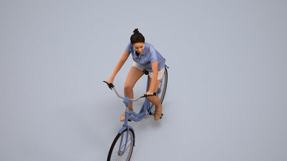 3D people model woman casual cycling, scanned human for 3ds Max rendering, back view render