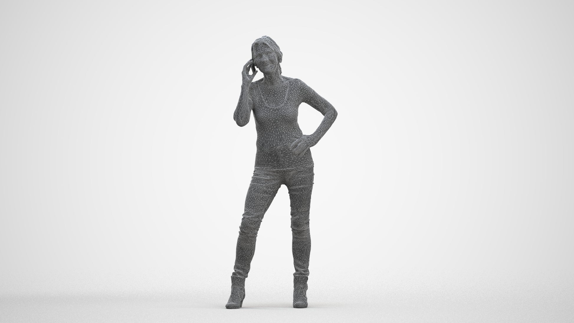 realistic 3D human senior woman casual standing, archviz people FBX OBJ for Blender, three-quarter front view render