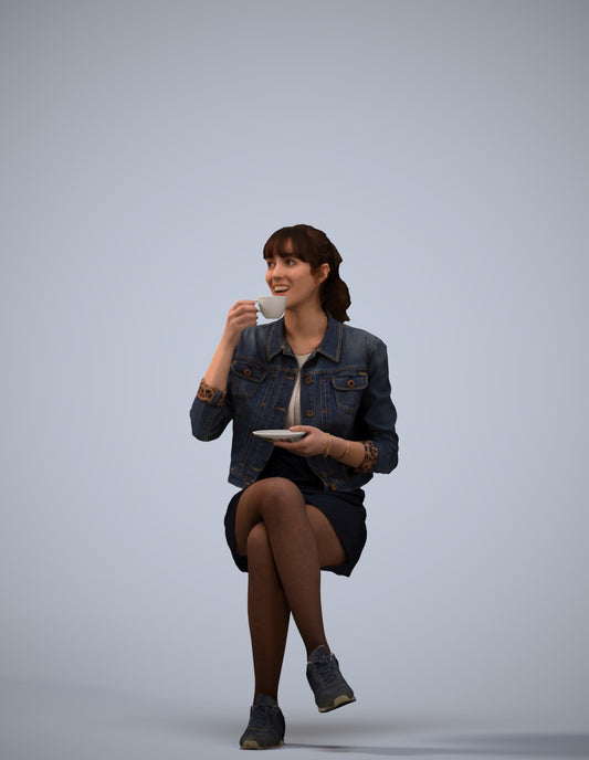 3D people model woman casual sitting, scanned human for 3ds Max rendering