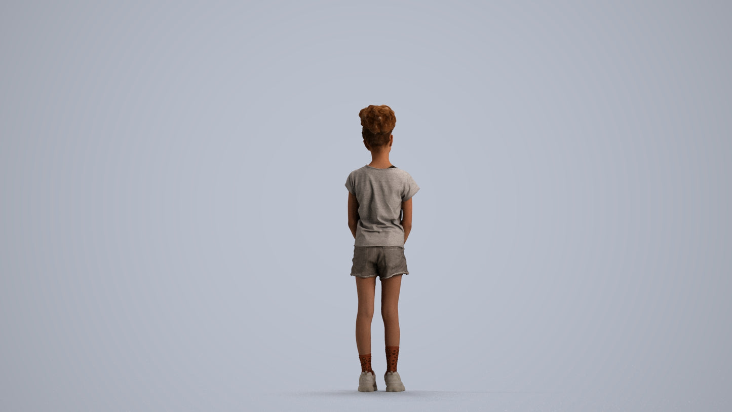 realistic 3D girl casual kids, scanned archviz people for Blender and 3ds Max, front view render