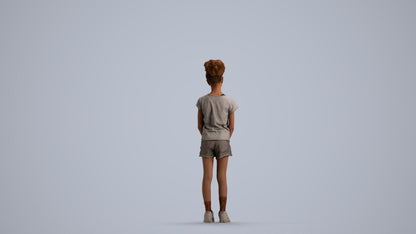 realistic 3D girl casual kids, scanned archviz people for Blender and 3ds Max, front view render