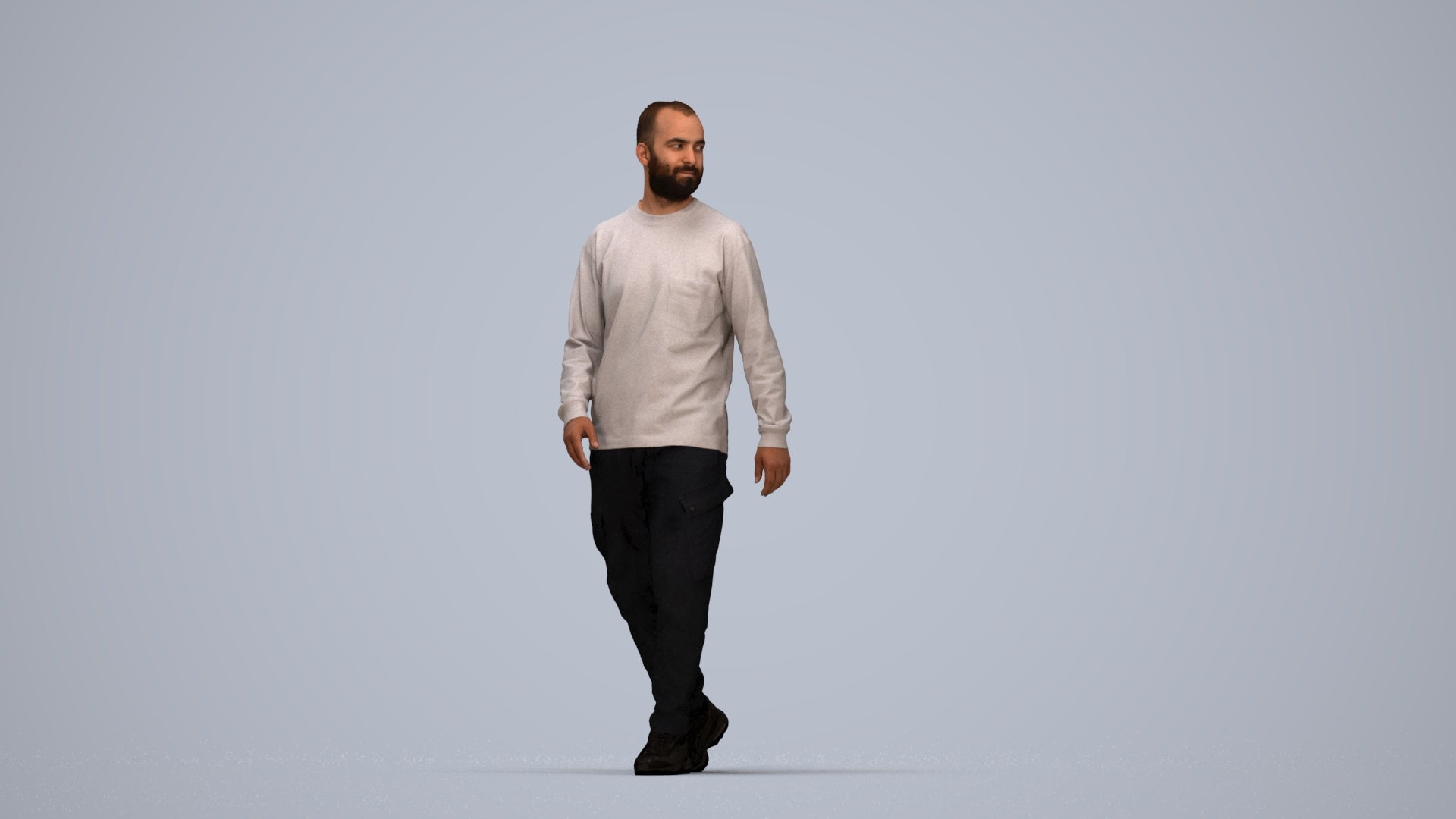 3D scanned man walking casual, photorealistic archviz people for Enscape and SketchUp, top-down view render