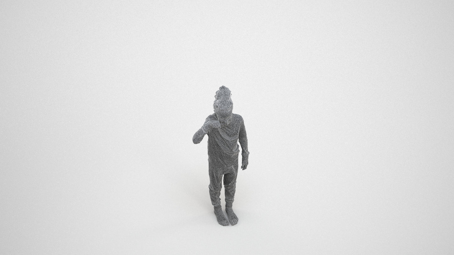 3D human model girl kids, photogrammetry scanned person for archviz, wireframe three-quarter view