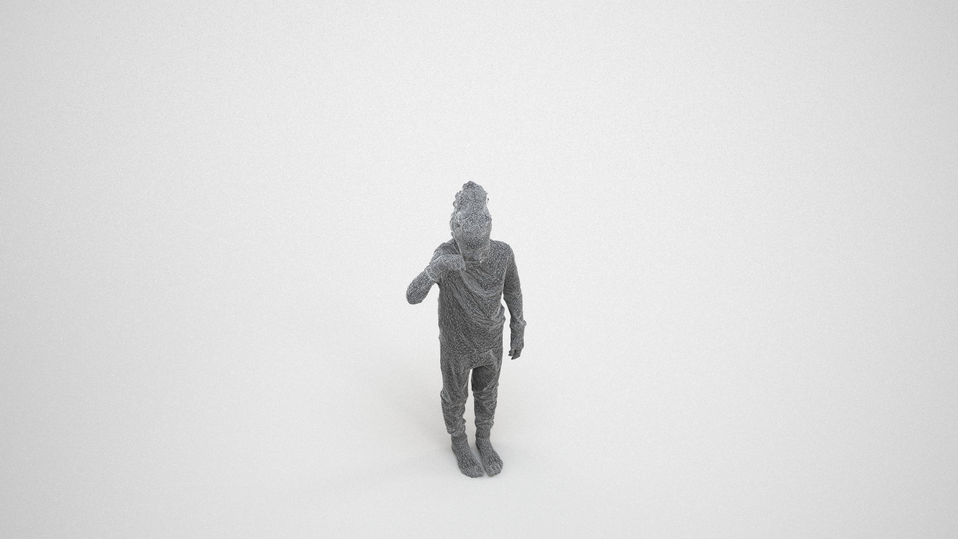 3D human model girl kids, photogrammetry scanned person for archviz, wireframe three-quarter view