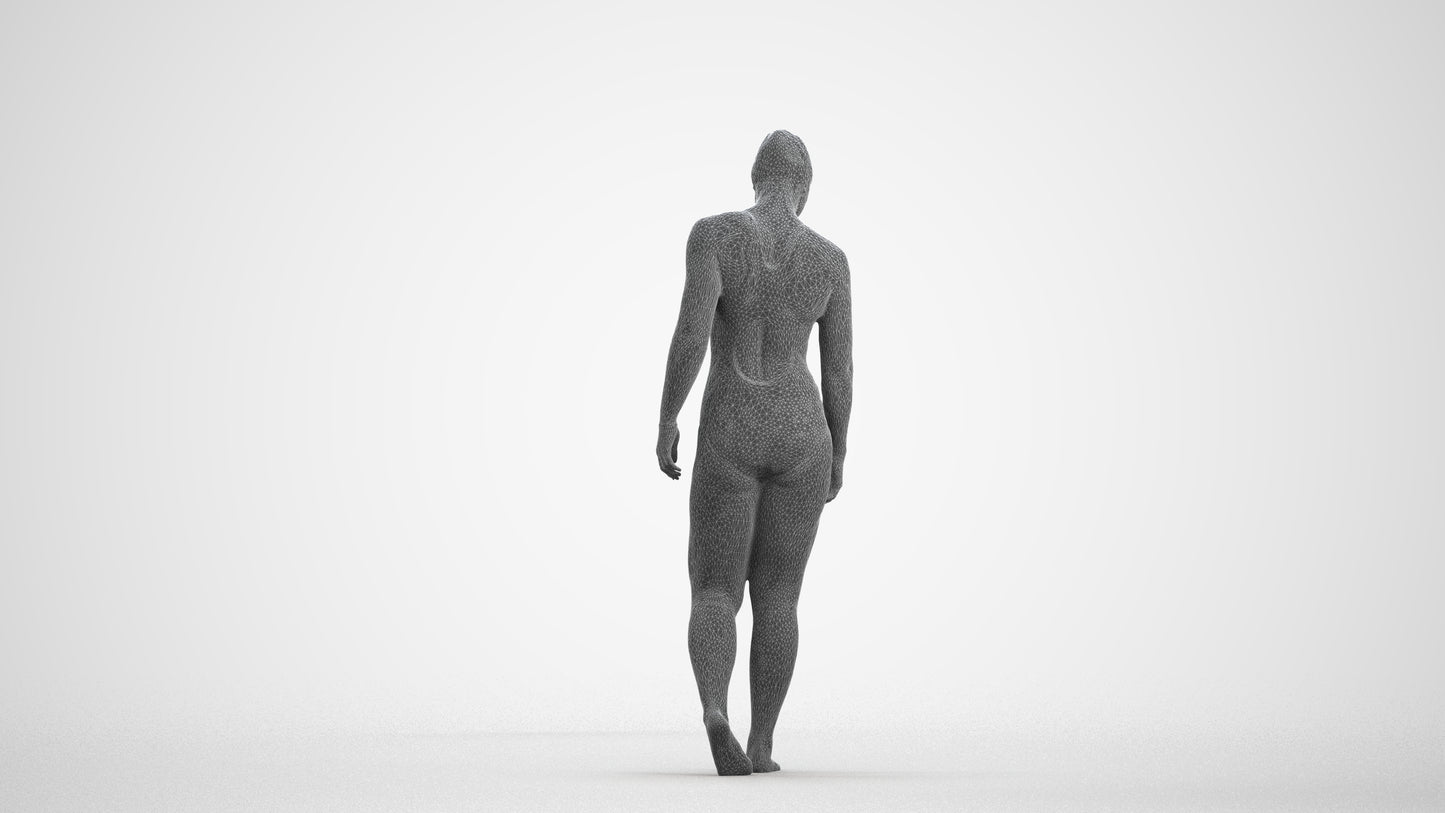 scanned 3D woman sport pool, photogrammetry people for Enscape and V-Ray, wireframe front view