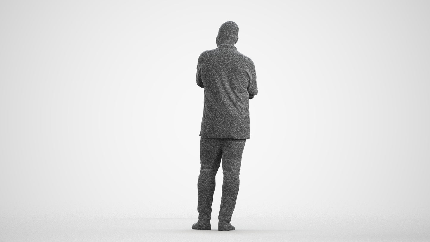 scanned 3D man casual standing, photogrammetry people for Enscape and V-Ray, wireframe front view