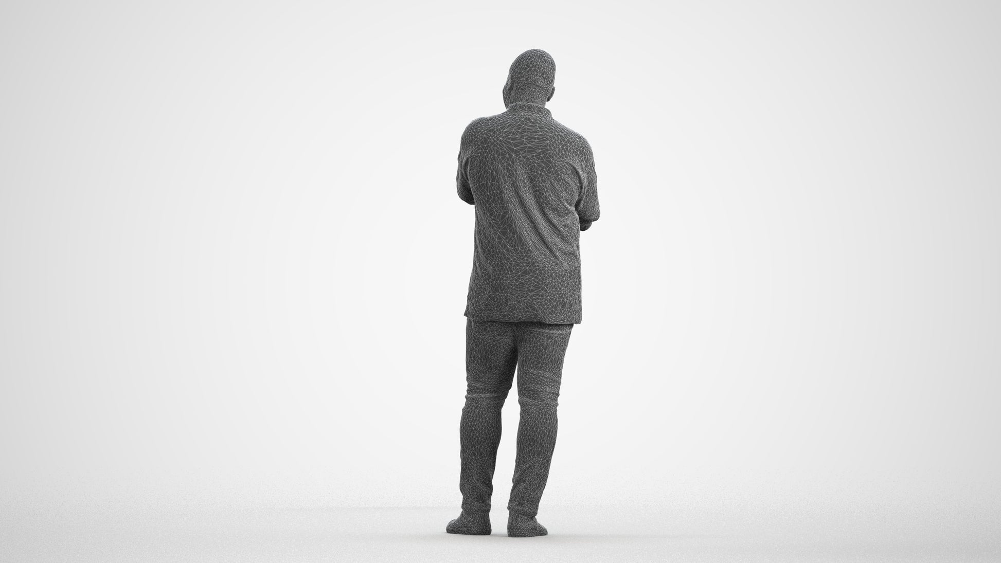 scanned 3D man casual standing, photogrammetry people for Enscape and V-Ray, wireframe front view