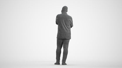 scanned 3D man casual standing, photogrammetry people for Enscape and V-Ray, wireframe front view