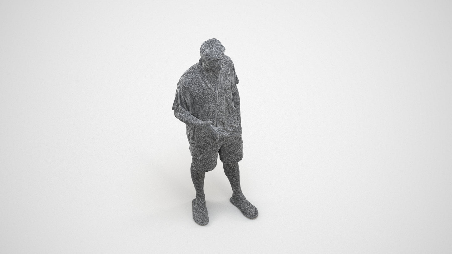 realistic 3D human man casual standing, archviz people FBX OBJ for Blender, wireframe three-quarter view