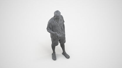 realistic 3D human man casual standing, archviz people FBX OBJ for Blender, wireframe three-quarter view