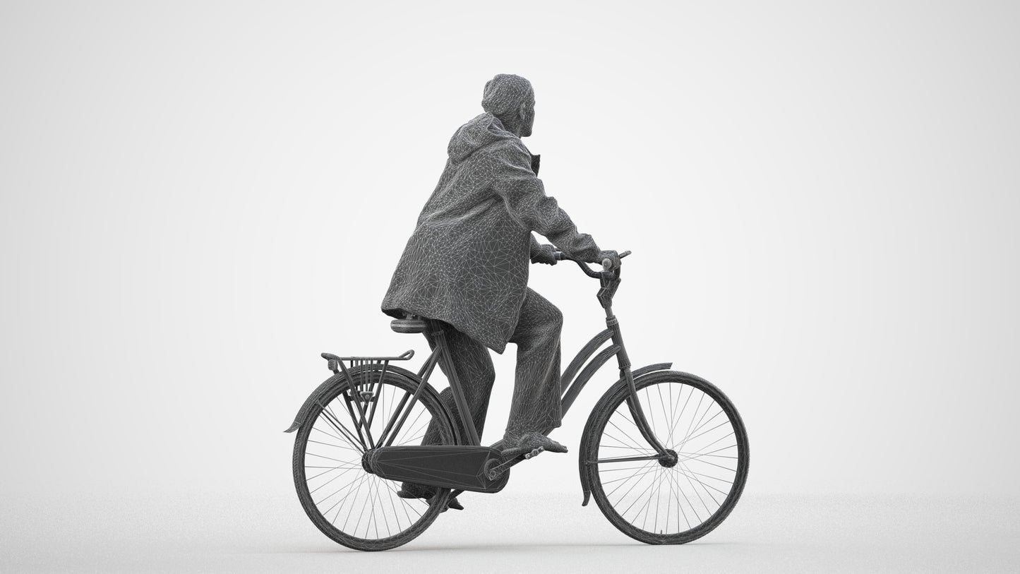 3D people model woman casual cycling, scanned human for 3ds Max rendering, wireframe side view