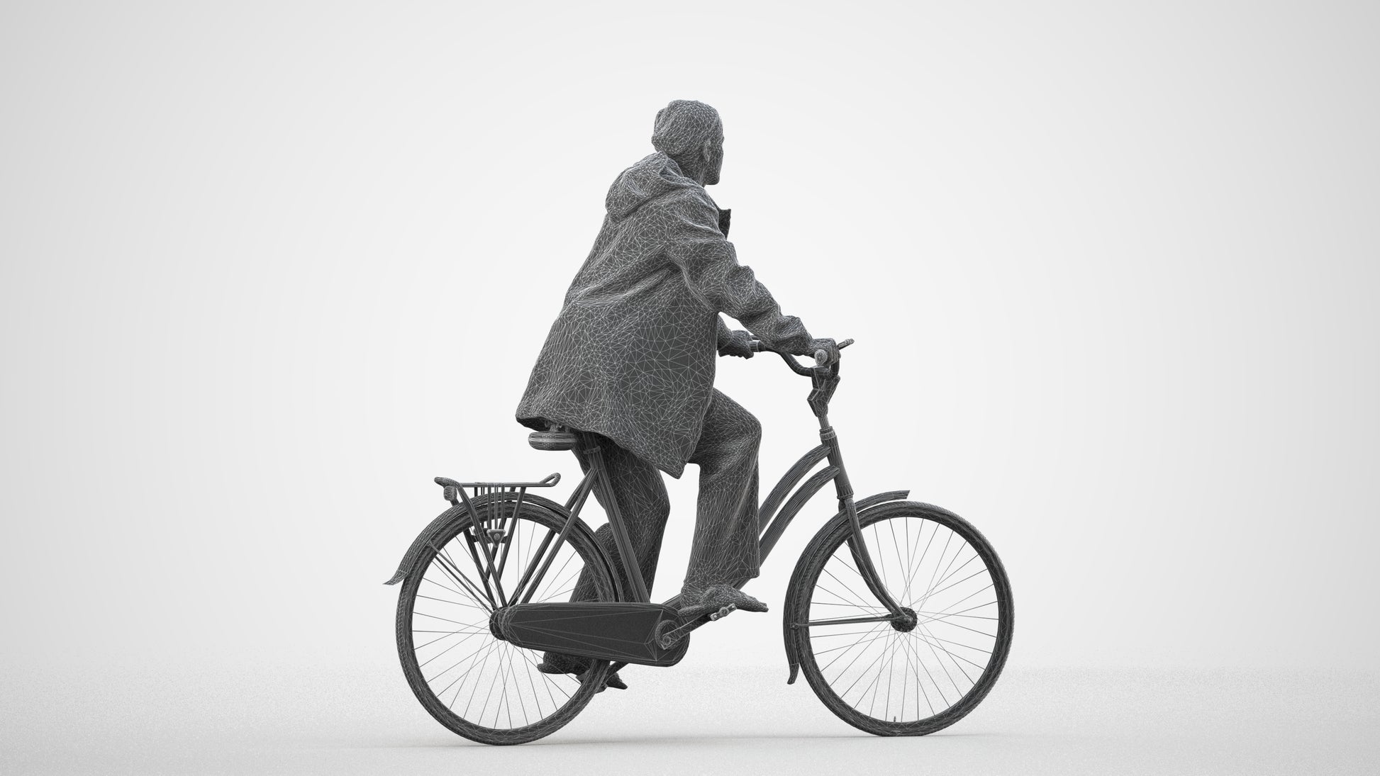 3D people model woman casual cycling, scanned human for 3ds Max rendering, wireframe side view