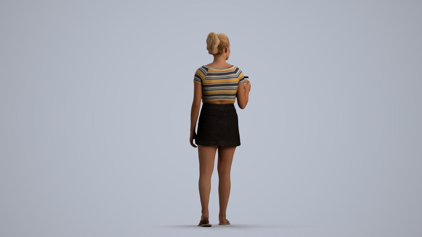 realistic 3D woman casual walking, scanned archviz people for Blender and 3ds Max, front view render