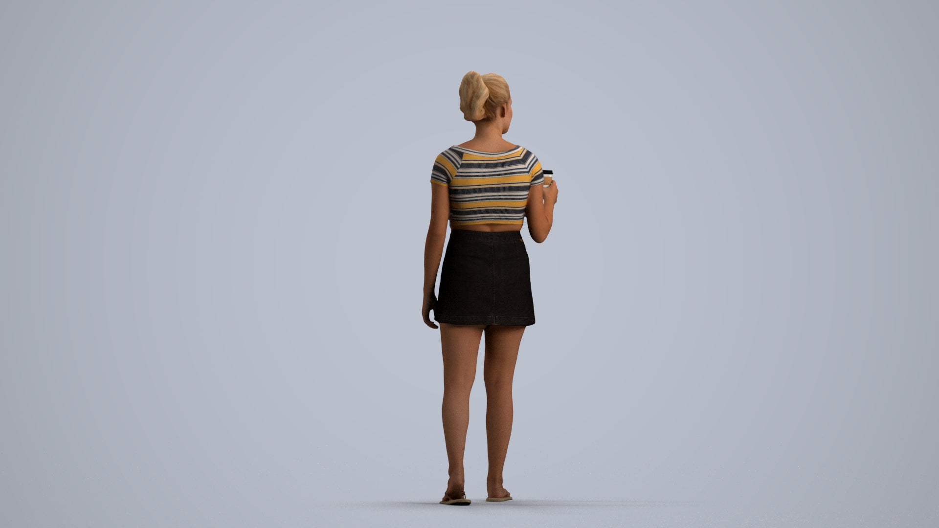realistic 3D woman casual walking, scanned archviz people for Blender and 3ds Max, front view render