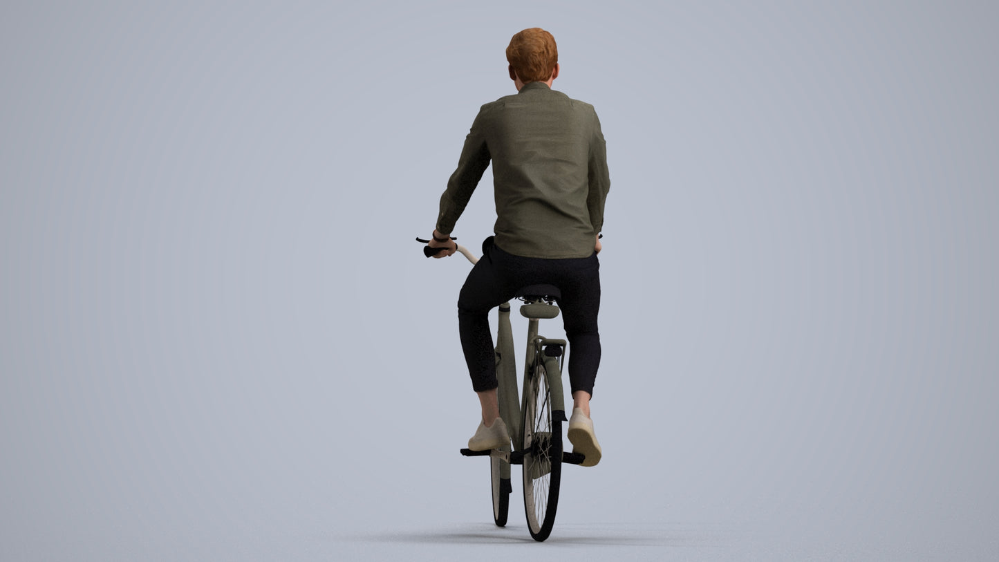 realistic 3D human man casual cycling, archviz people FBX OBJ for Blender, front view render