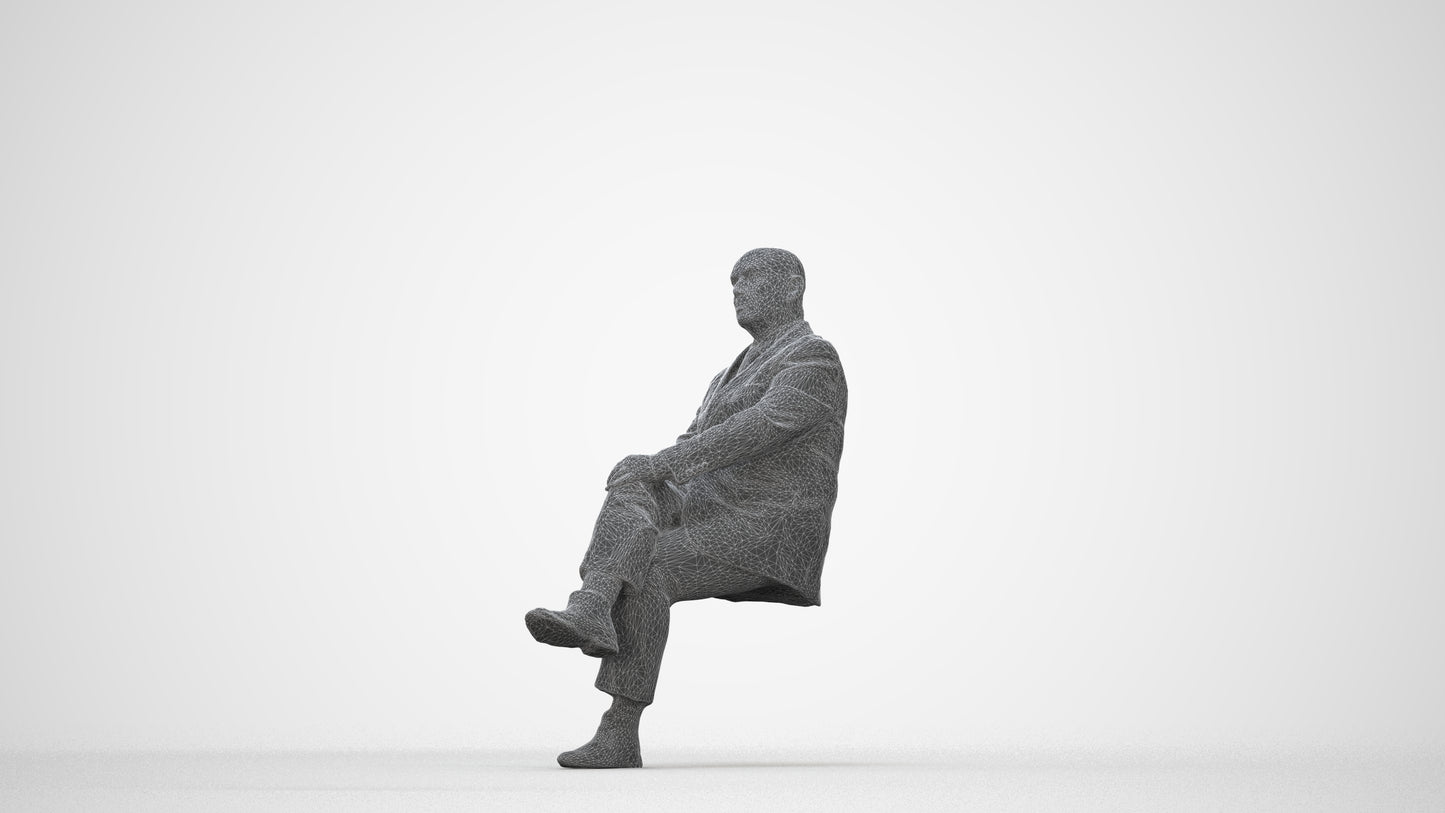 realistic 3D people senior man business, render-ready for V-Ray and Corona, FBX OBJ, wireframe back view