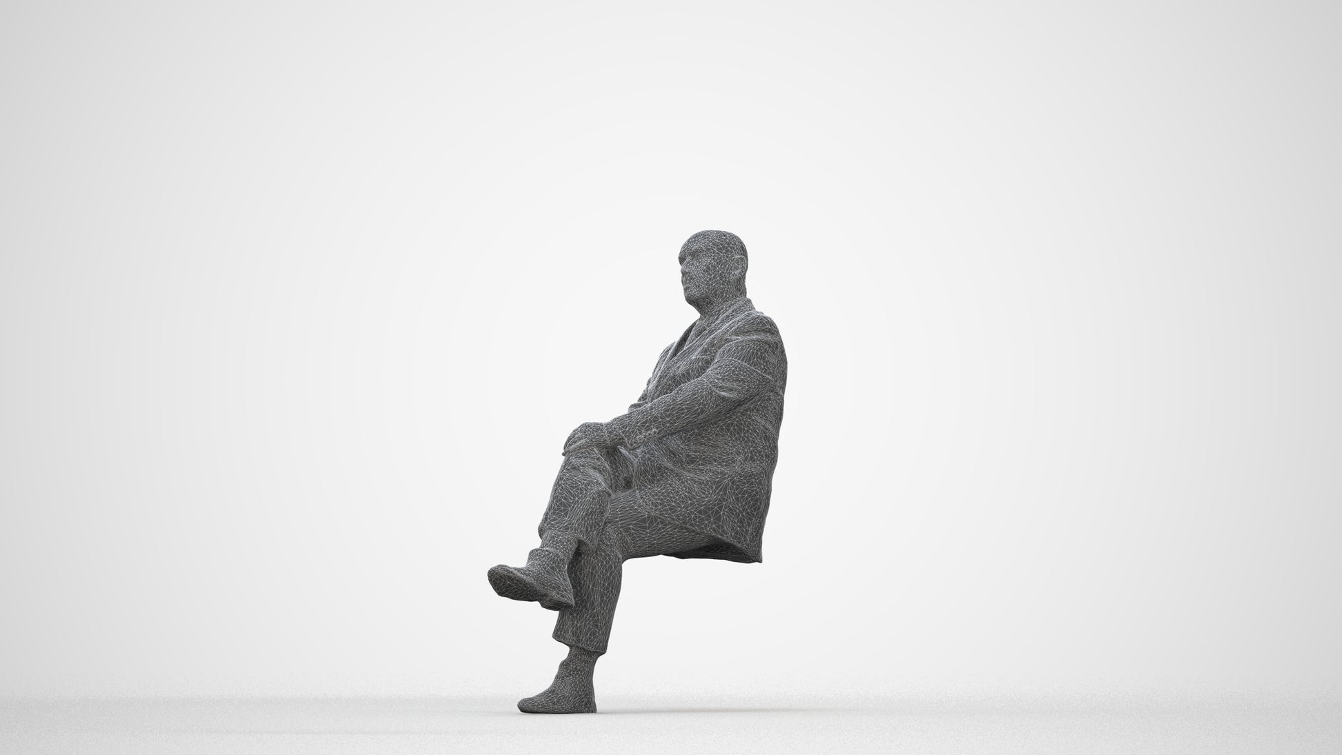 realistic 3D people senior man business, render-ready for V-Ray and Corona, FBX OBJ, wireframe back view