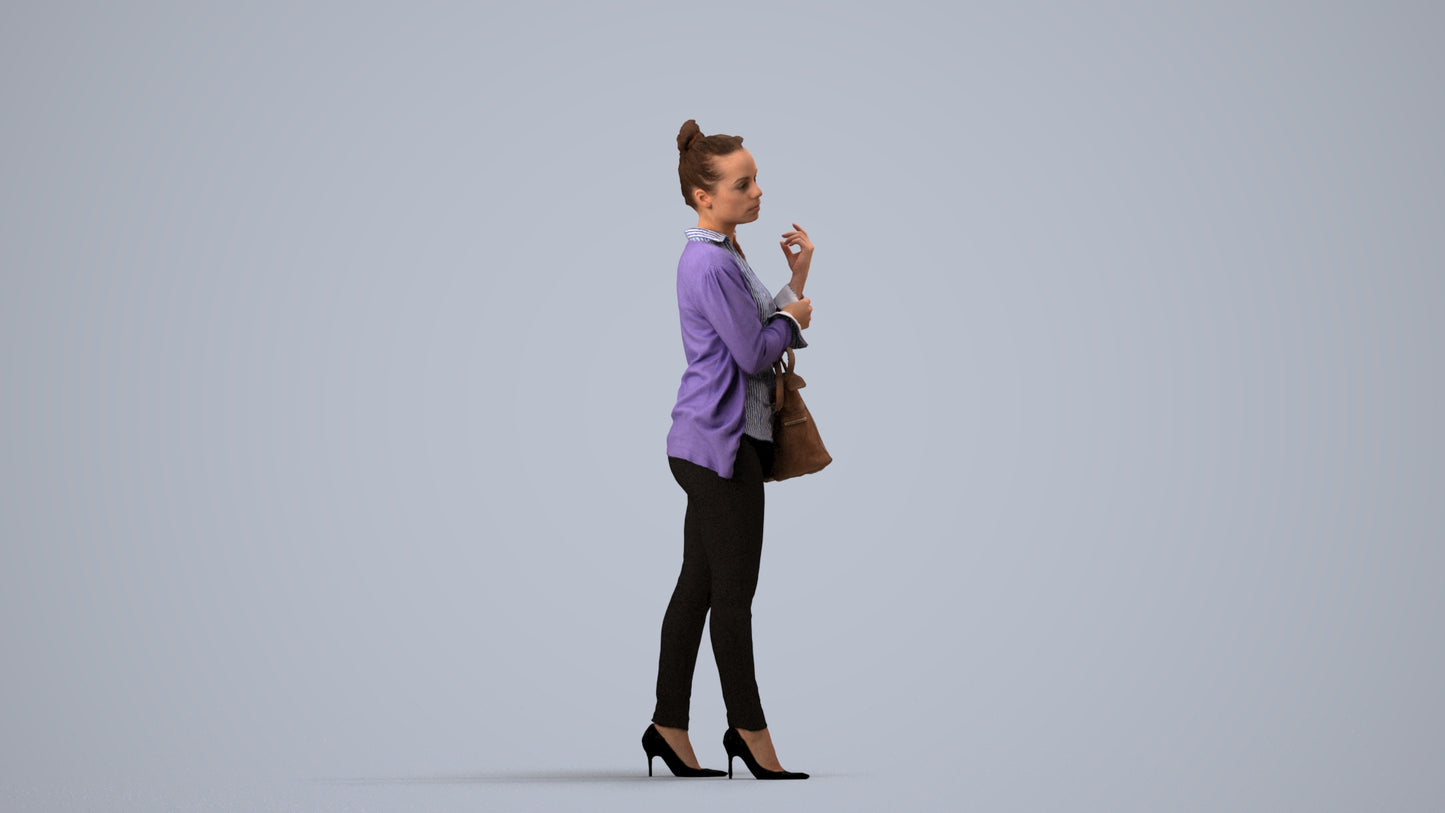 realistic 3D woman business standing, scanned archviz people for Blender and 3ds Max, side view render