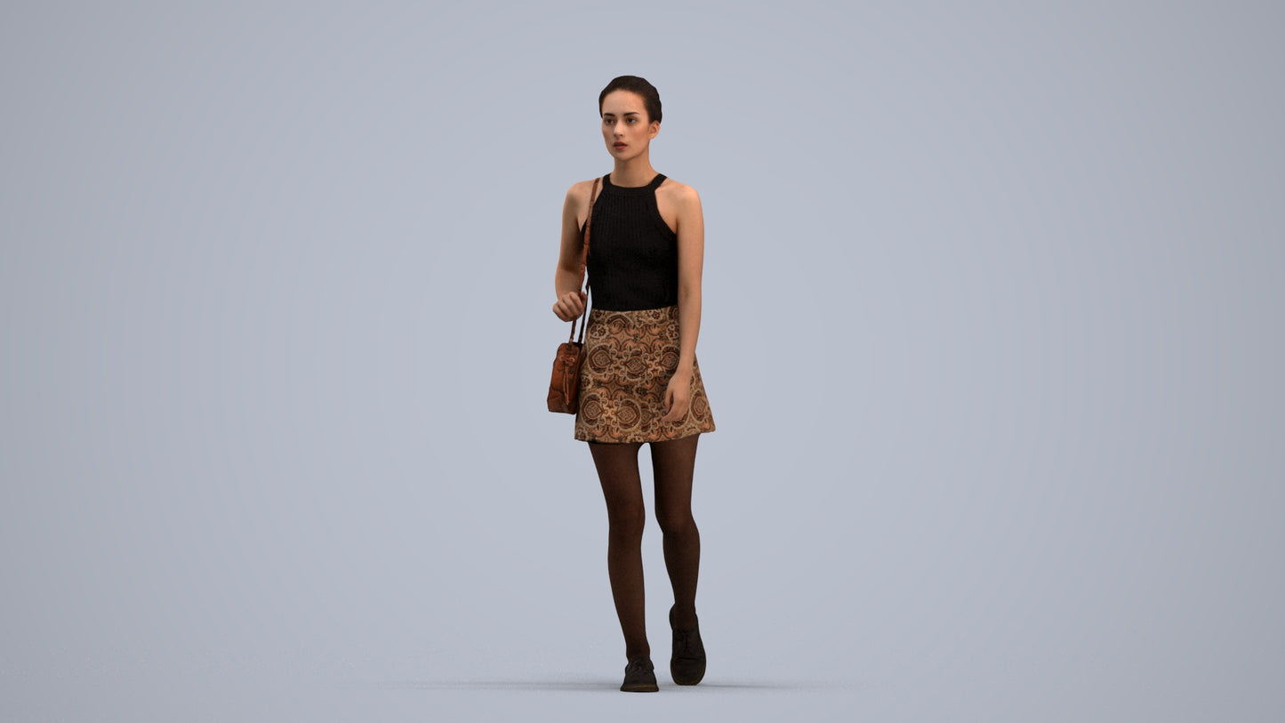 scanned 3D woman casual walking, photogrammetry people for Enscape and V-Ray, standing pose render