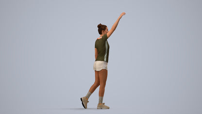 3D human model woman sport, photogrammetry scanned person for archviz, side view render