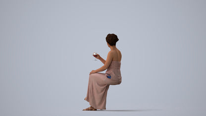 photogrammetry 3D woman casual sitting, realistic human model archviz FBX, three-quarter view render