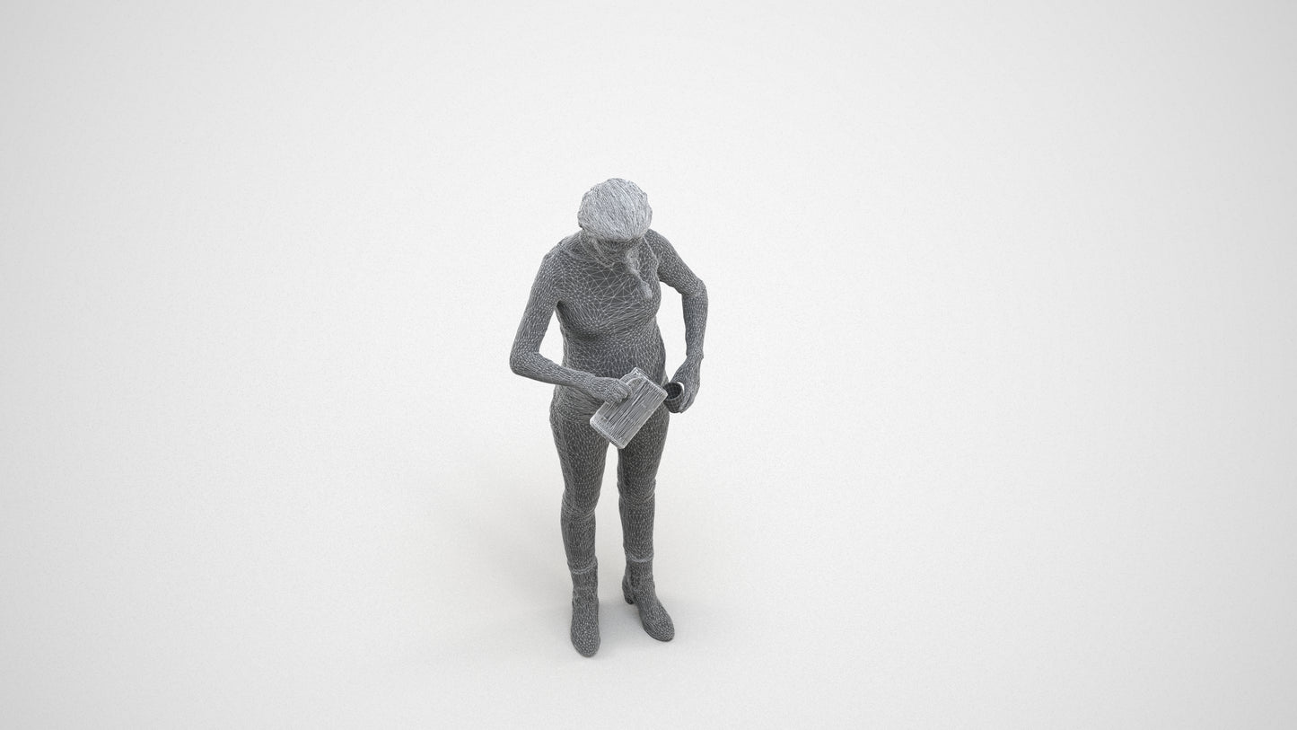 3D people model woman casual standing, scanned human for 3ds Max rendering, wireframe side view