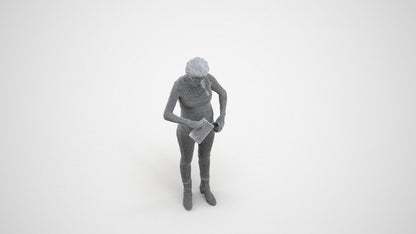 3D people model woman casual standing, scanned human for 3ds Max rendering, wireframe side view