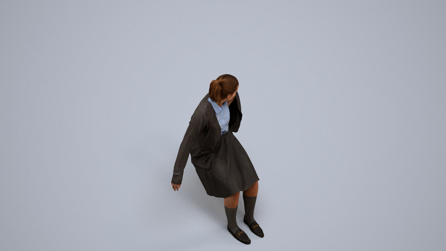 realistic 3D human girl kids, archviz people FBX OBJ for Blender, back view render