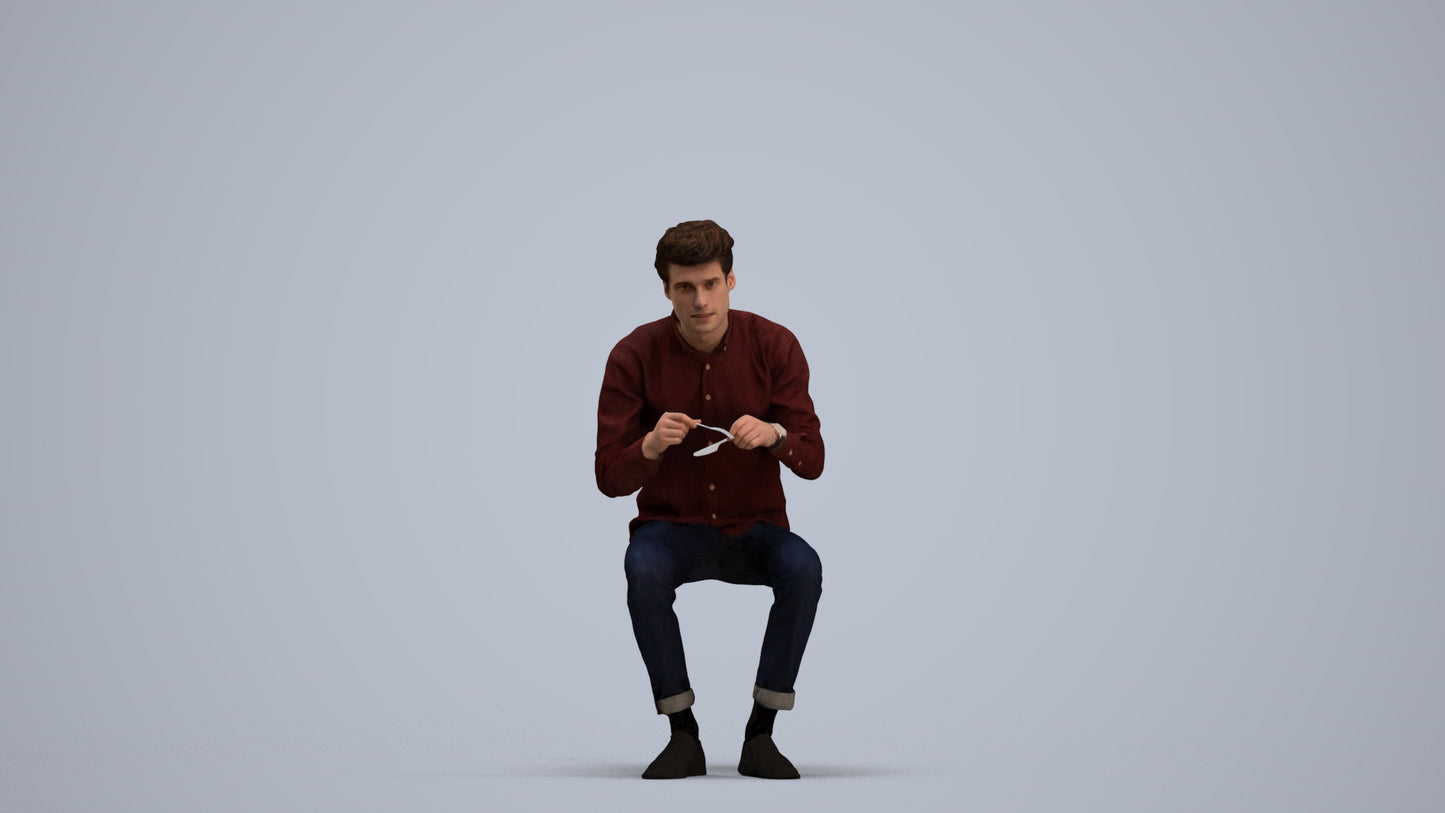 scanned 3D man casual sitting, photogrammetry people for Enscape and V-Ray, standing pose render