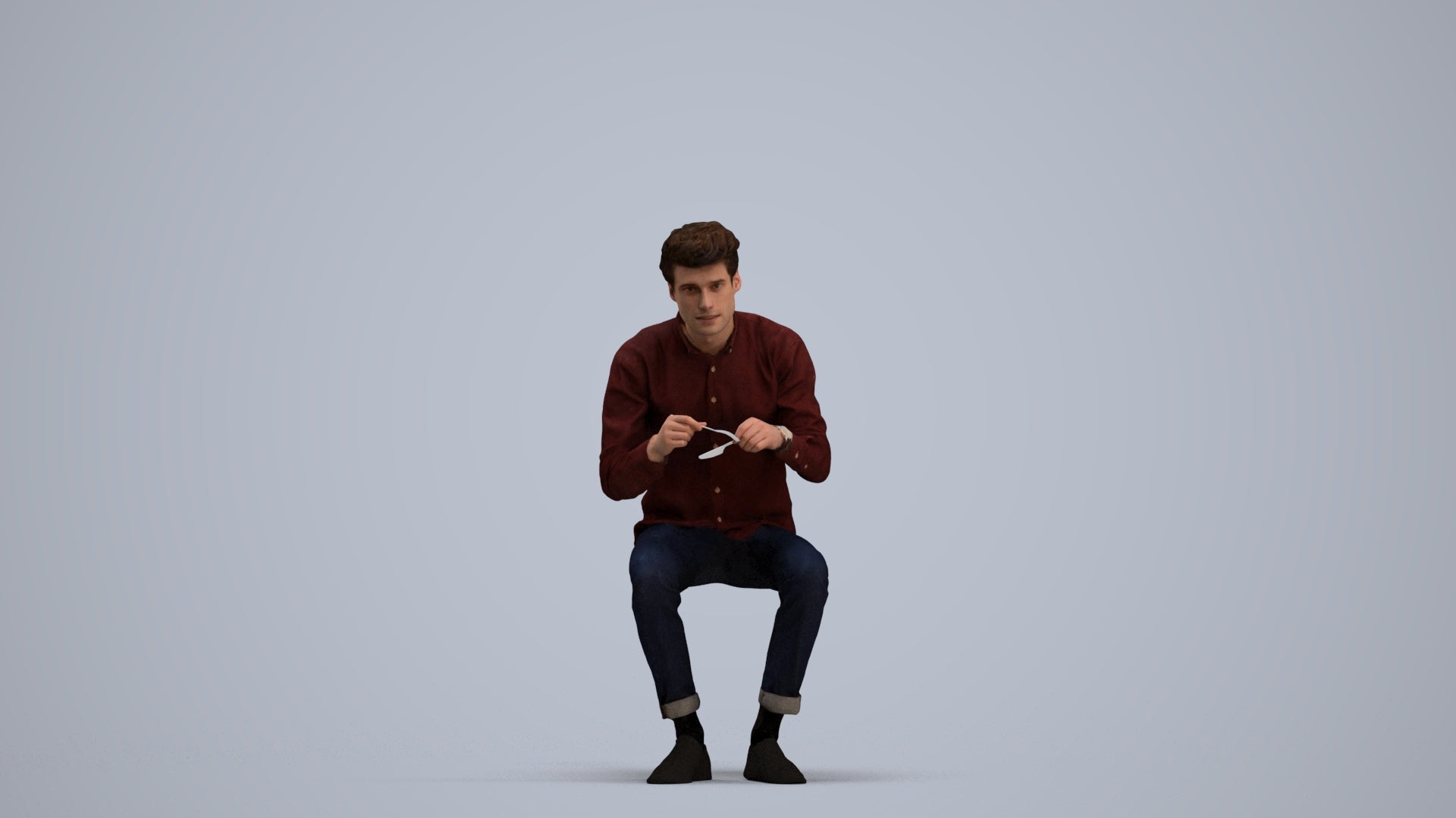 scanned 3D man casual sitting, photogrammetry people for Enscape and V-Ray, standing pose render
