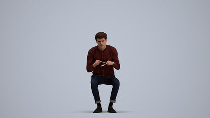 scanned 3D man casual sitting, photogrammetry people for Enscape and V-Ray, standing pose render