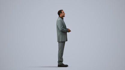 3D human model man business, photogrammetry scanned person for archviz, side view render
