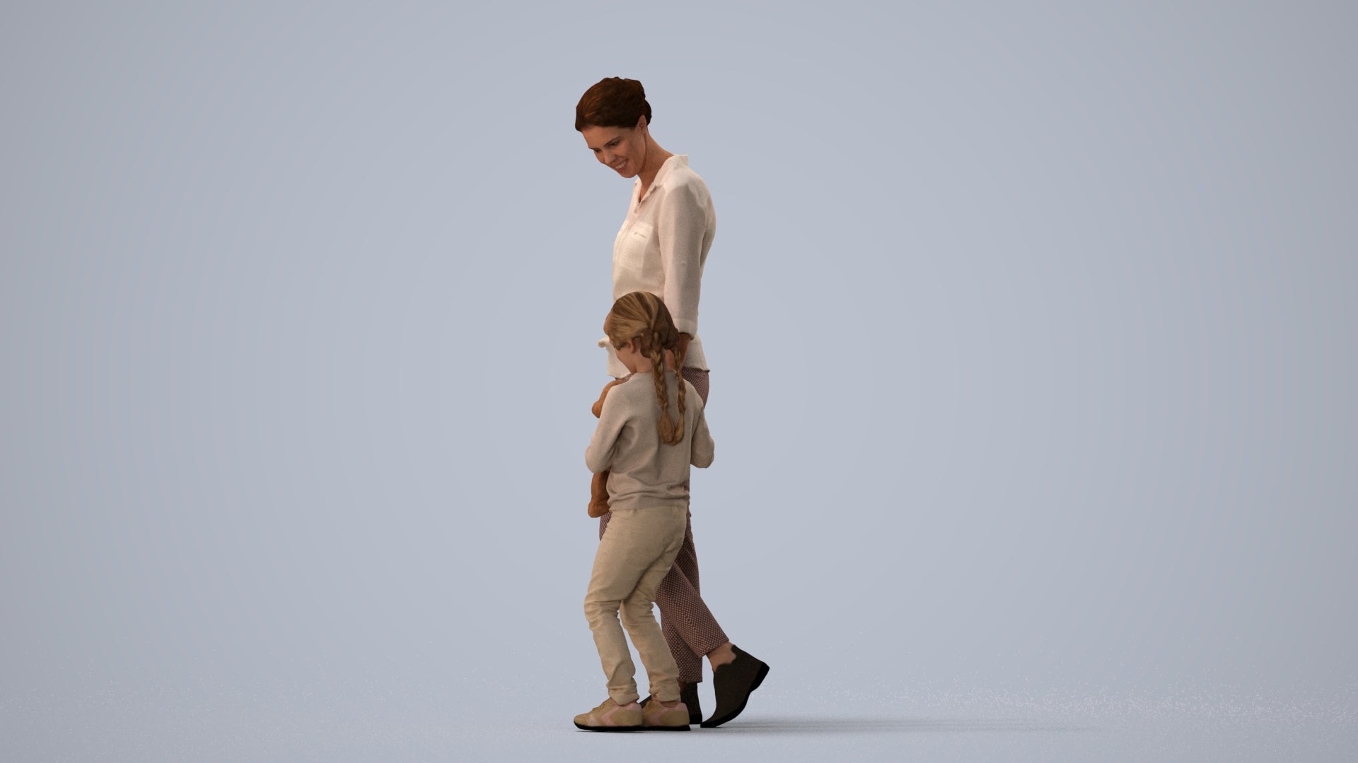 photogrammetry 3D girl casual kids, realistic human model archviz FBX, three-quarter view render