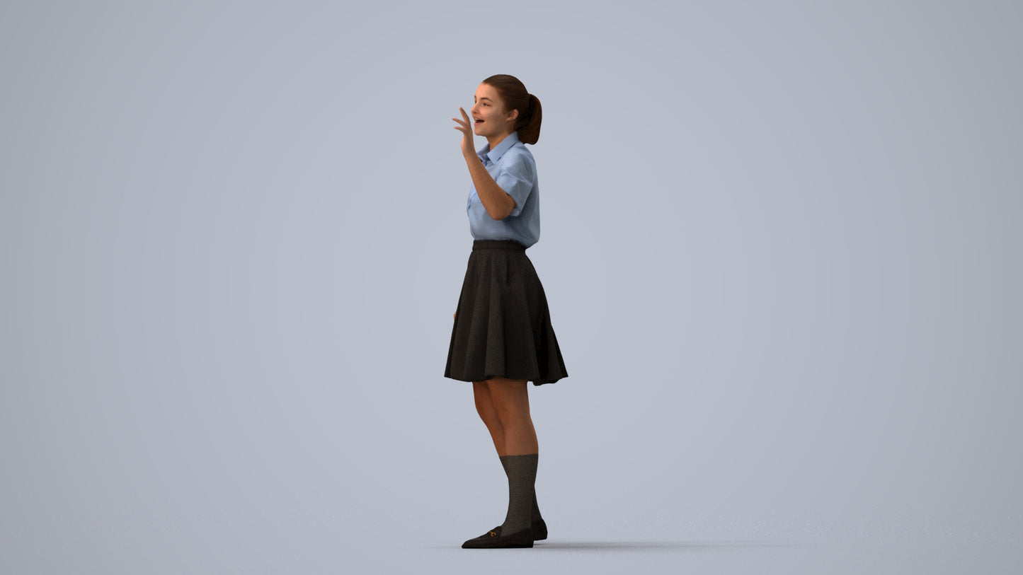 photogrammetry 3D girl kids, realistic human model archviz FBX, three-quarter view render