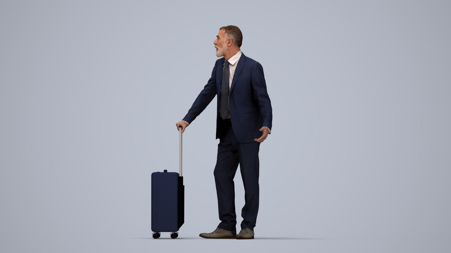 realistic 3D senior man business, scanned archviz people for Blender and 3ds Max, top-down view render