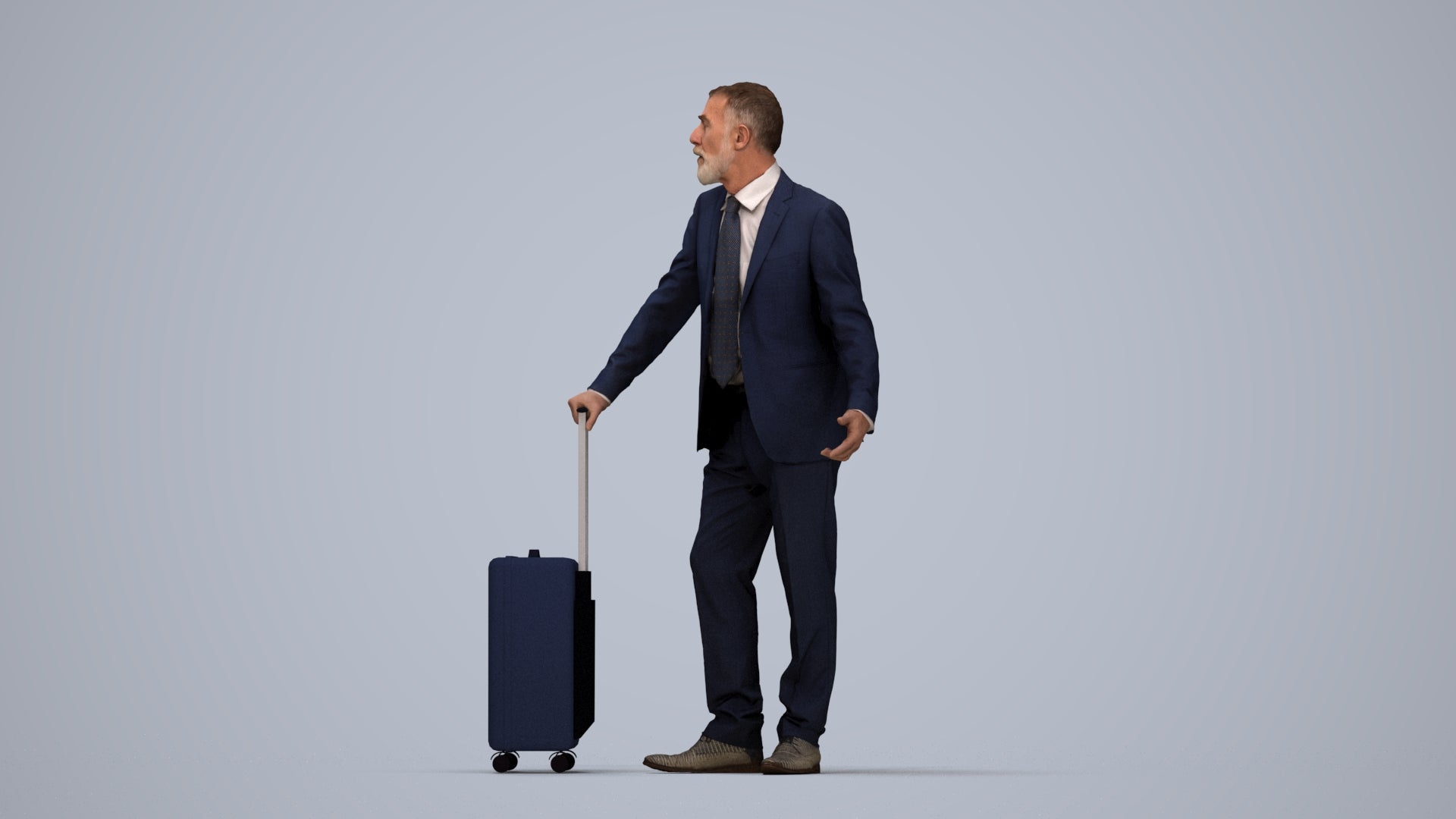 realistic 3D senior man business, scanned archviz people for Blender and 3ds Max, top-down view render