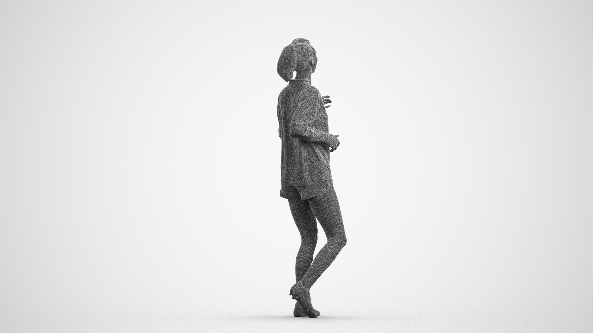 realistic 3D people woman sport, render-ready for V-Ray and Corona, FBX OBJ, wireframe front view