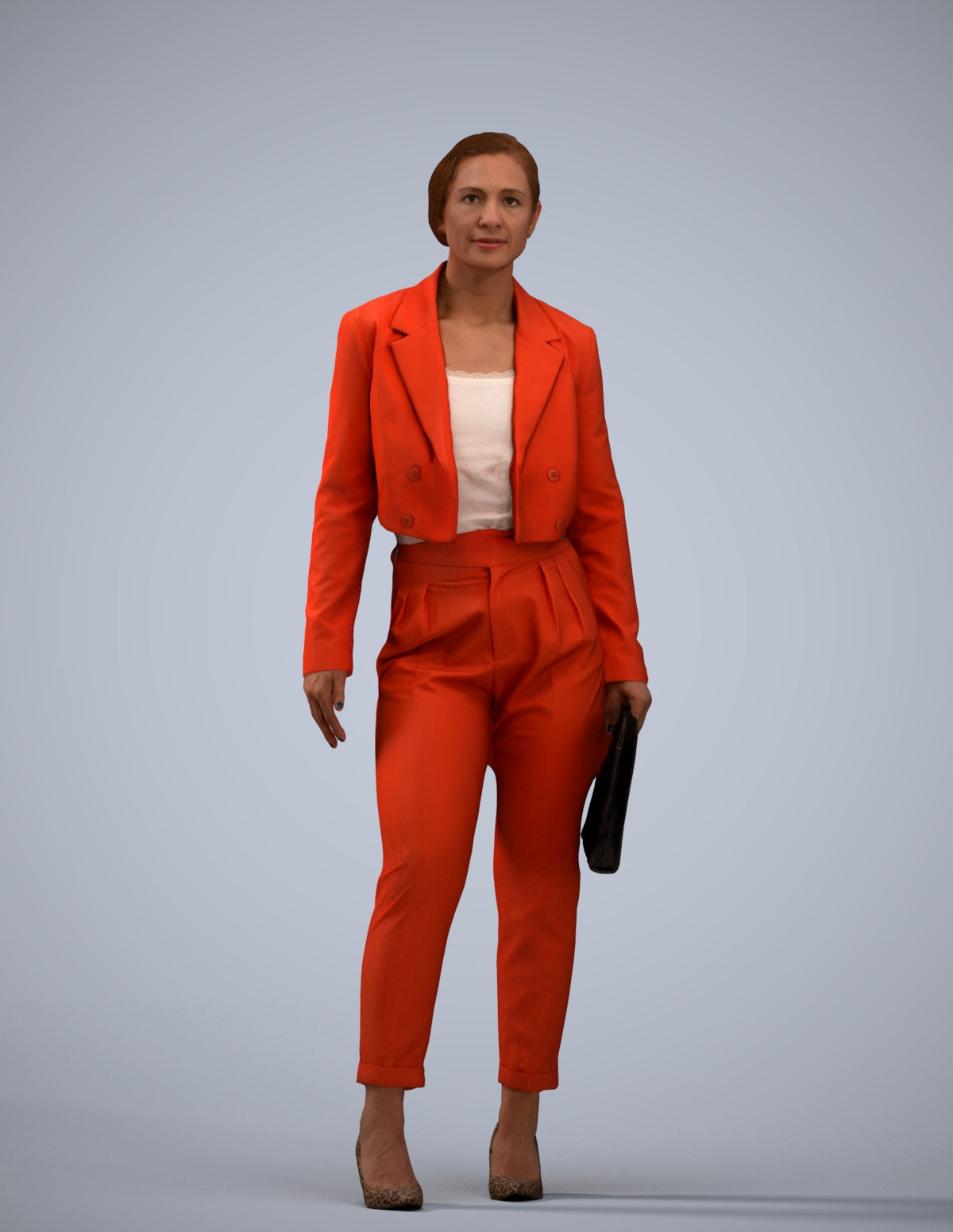 3D human model woman business, photogrammetry scanned person for archviz