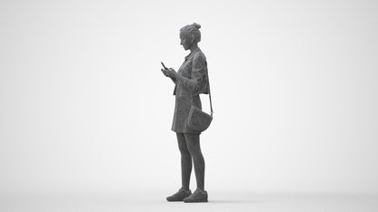 3D human model woman casual standing, photogrammetry scanned person for archviz, square thumbnail