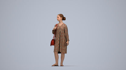 3D human model girl casual kids, photogrammetry scanned person for archviz, top-down view render