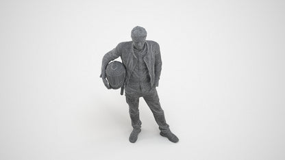 3D human model man casual standing, photogrammetry scanned person for archviz, wireframe three-quarter view