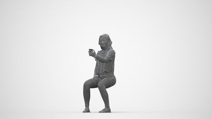 realistic 3D human woman casual sitting, archviz people FBX OBJ for Blender, wireframe back view