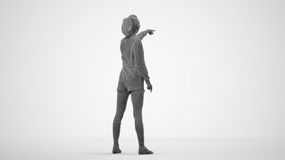 3D human model woman sport, photogrammetry scanned person for archviz, wireframe side view