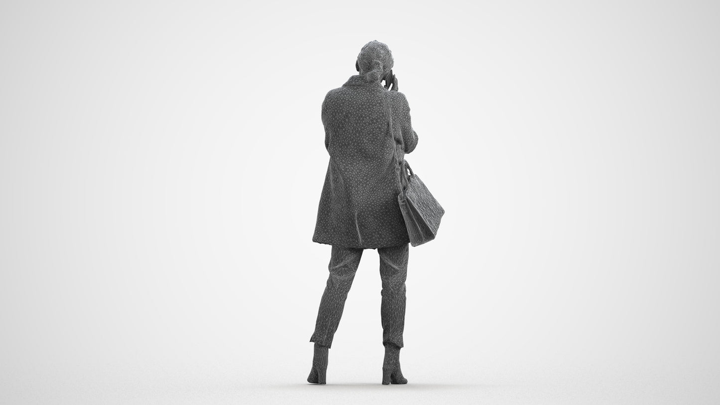 photogrammetry 3D woman business standing, realistic human model archviz FBX, wireframe front view