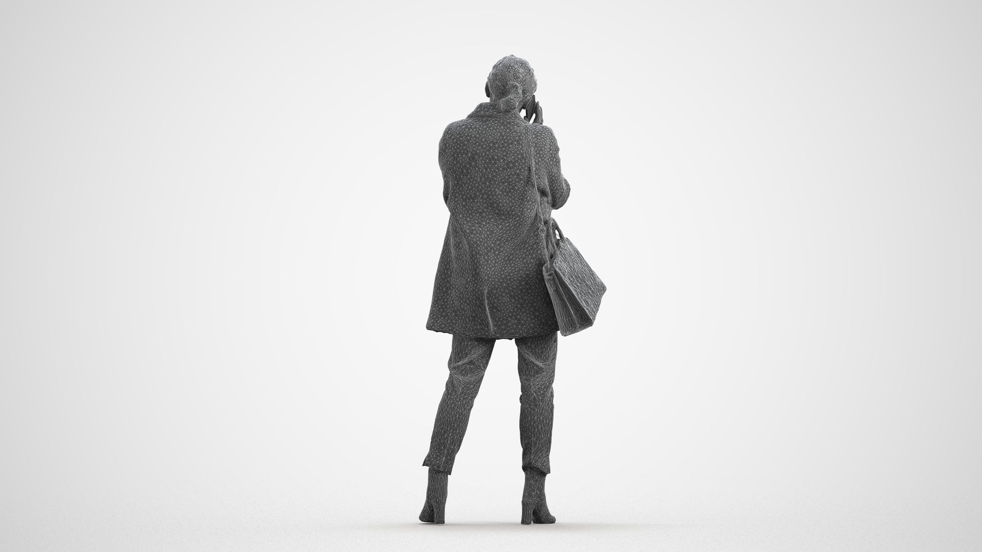 photogrammetry 3D woman business standing, realistic human model archviz FBX, wireframe front view