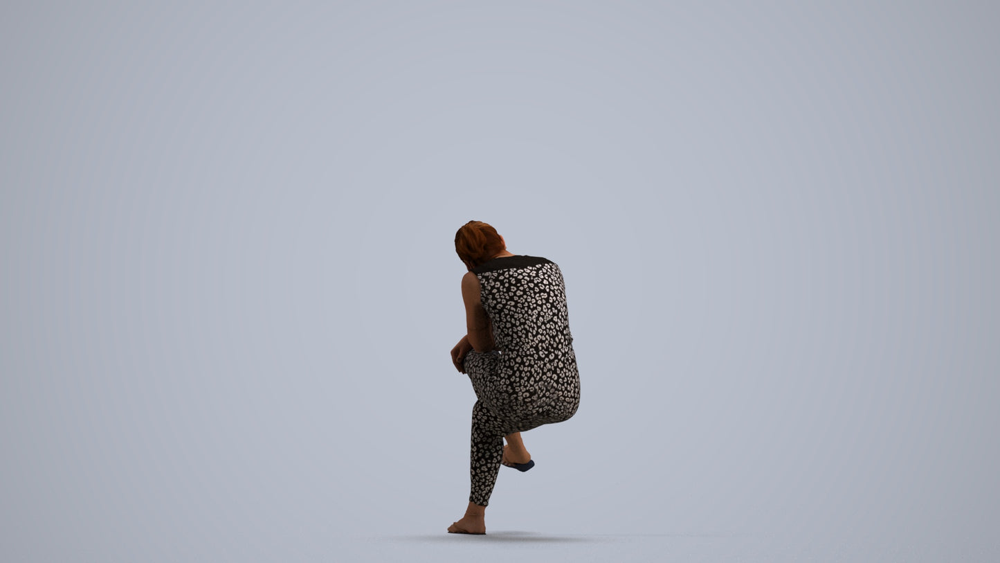 realistic 3D woman casual sitting, scanned archviz people for Blender and 3ds Max, front view render