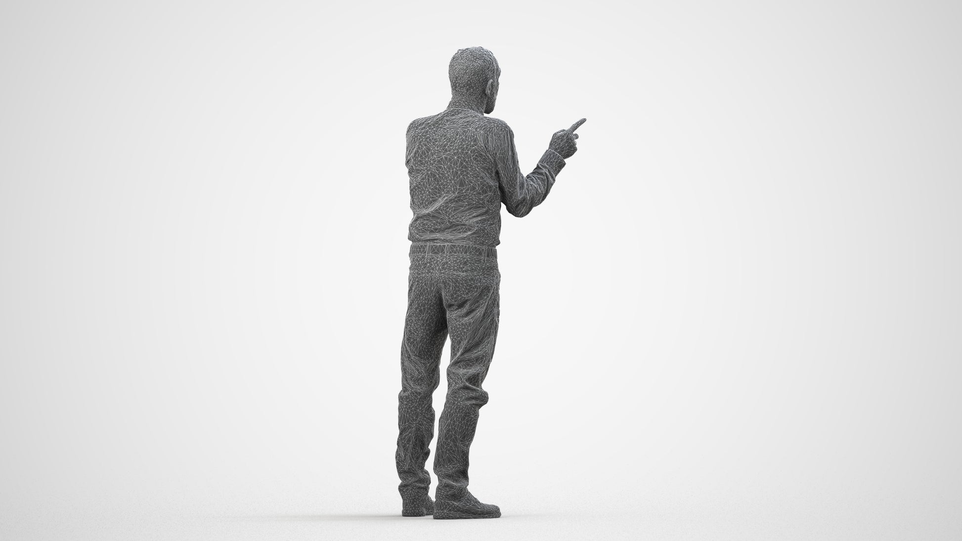 realistic 3D human senior man casual standing, archviz people FBX OBJ for Blender, wireframe side view