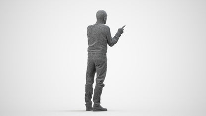 realistic 3D human senior man casual standing, archviz people FBX OBJ for Blender, wireframe side view
