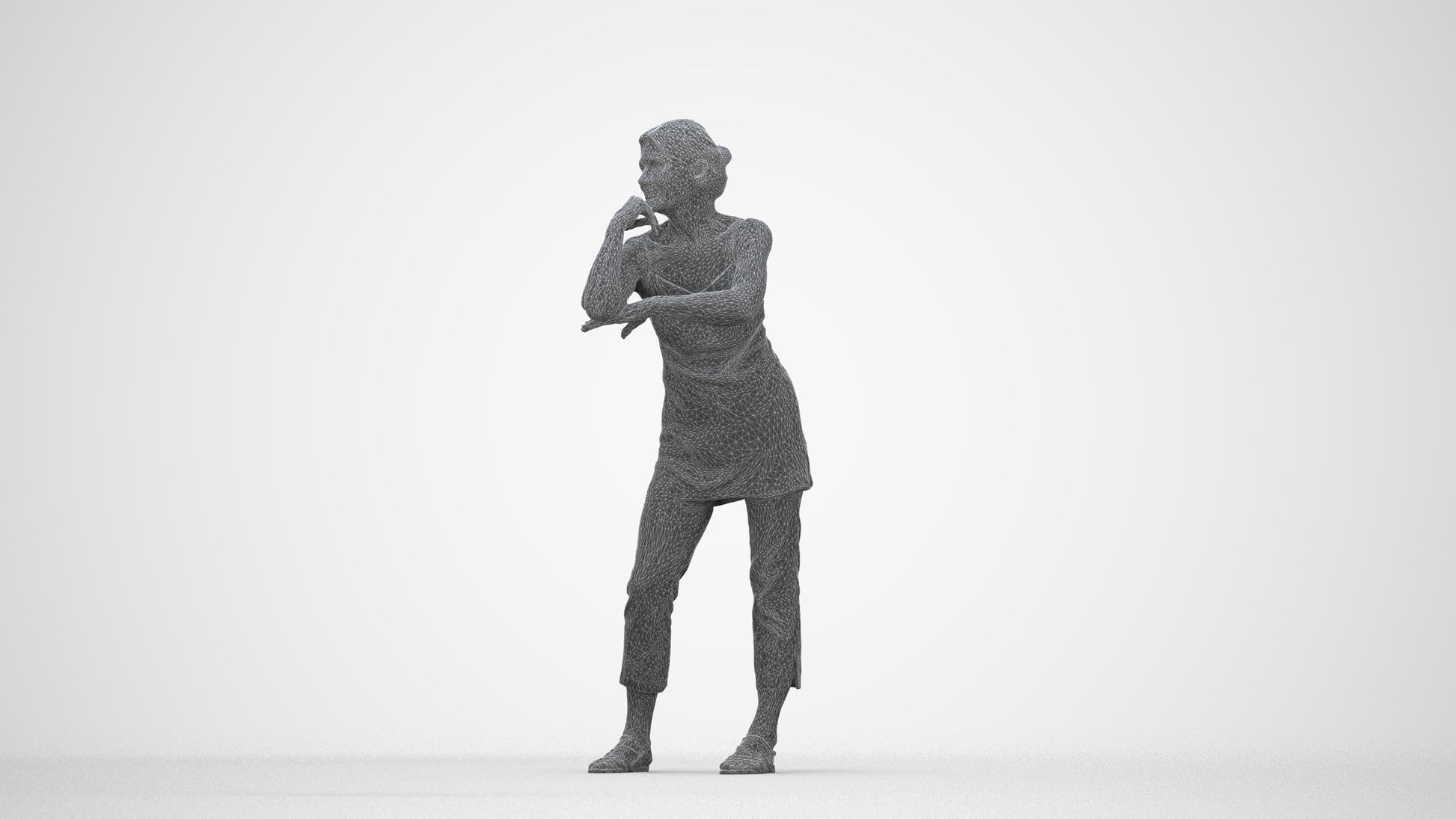 photogrammetry 3D senior woman casual standing, realistic human model archviz FBX, wireframe back view
