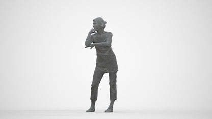 photogrammetry 3D senior woman casual standing, realistic human model archviz FBX, wireframe back view